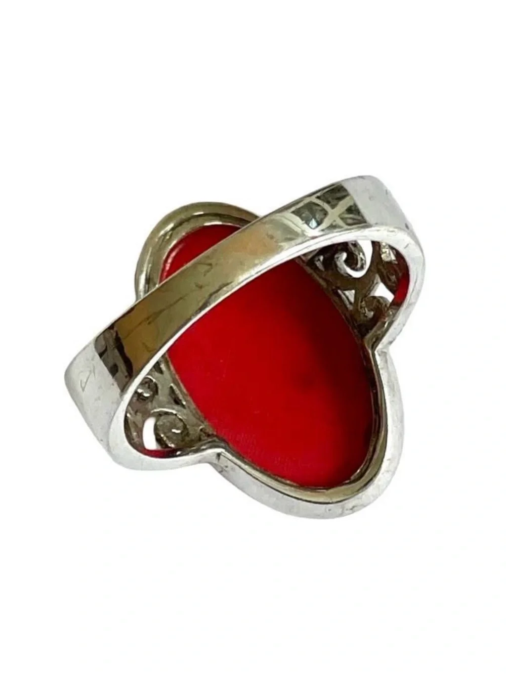 Vintage Sterling Silver And Coral Ring Size 8